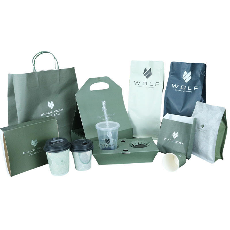 Paper bags and cups set for coffee